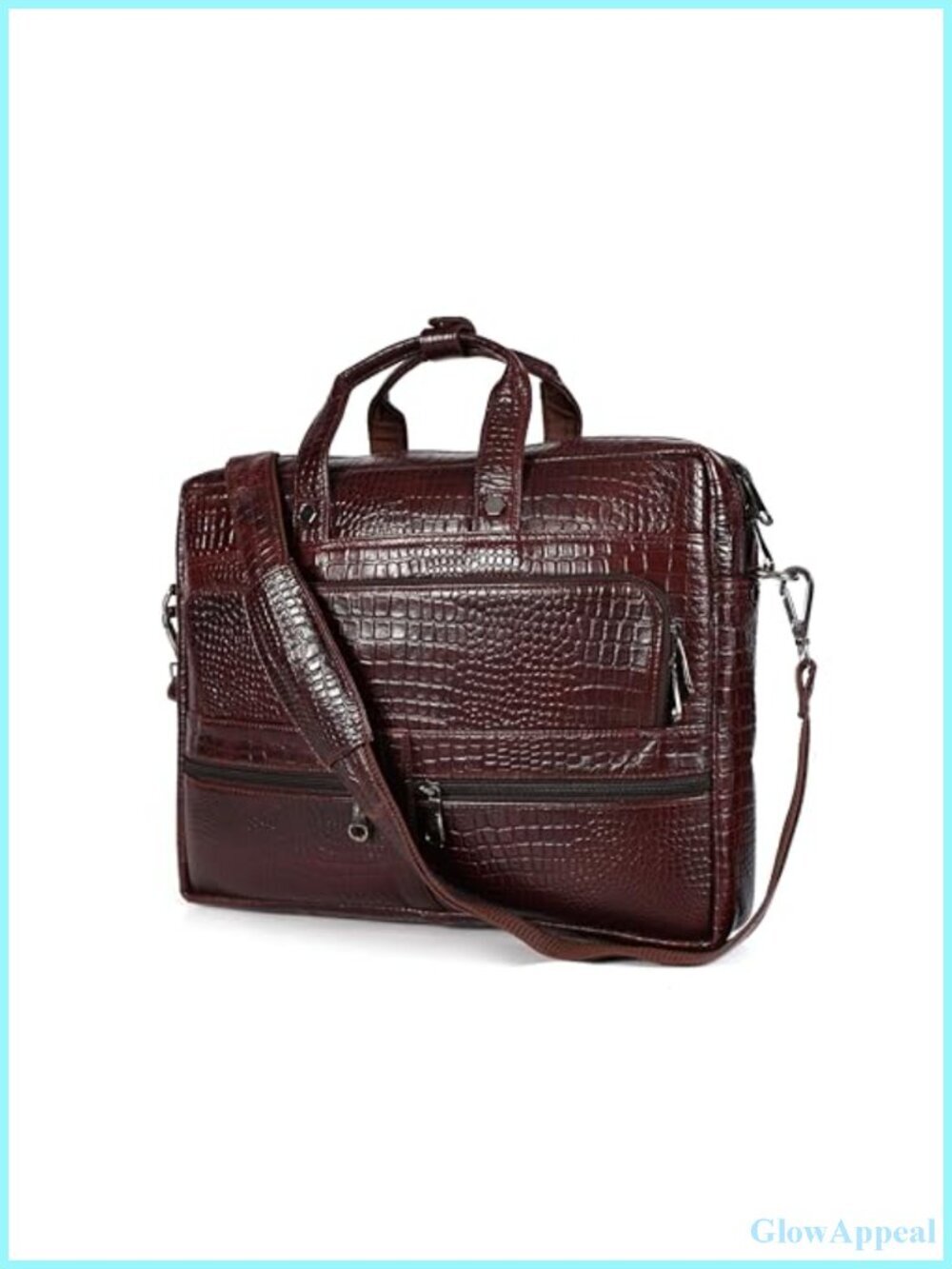 Crocodile Embossed Leather Laptop Briefcase 16" 5 Zipper Pockets 2 Compartments
